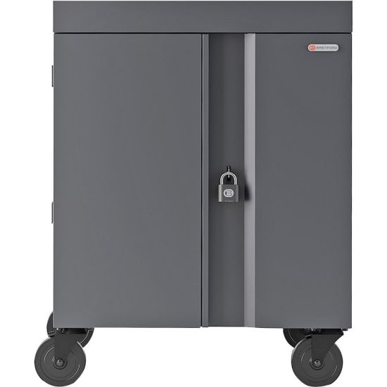 Picture of Bretford CUBE Cart - 2 Shelf - 4 Casters - Steel - 30in Width x 26.5in Depth x 37.5in Height - Charcoal - For 32 Devices