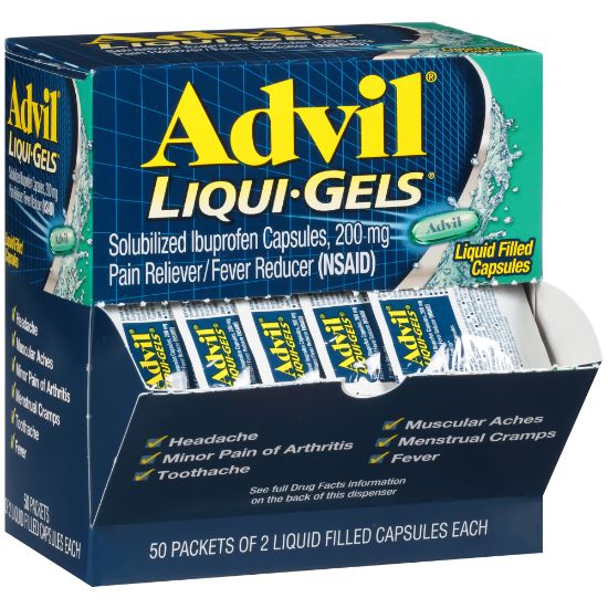 Picture of Advil Liqui-Gels Pain Reliever Refill, 2 Tablets Per Packet, Box Of 50 Packets