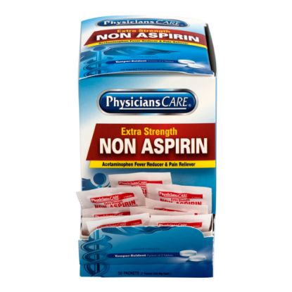 Picture of PhysiciansCare Non Aspirin Acetaminophen Pain Reliever Medication, 2 Tablets Per Packet, Box Of 50 Packets