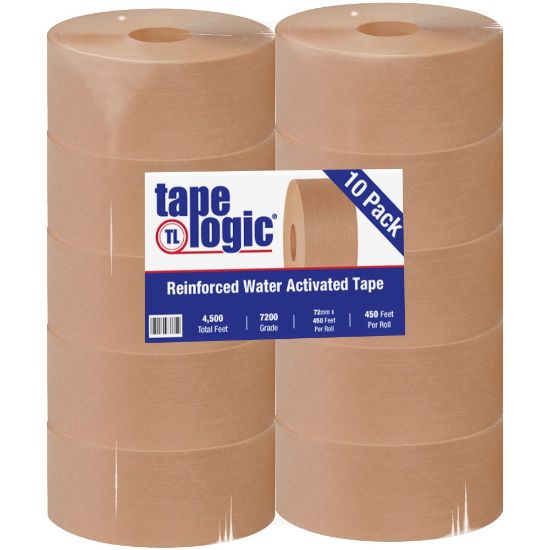 Picture of Tape Logic Reinforced Water-Activated Packing Tape, #7200, 3in Core, 2.8in x 150 Yd., Kraft, Case Of 10