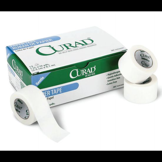 Picture of CURAD Paper Adhesive Tape, 1in x 10 yd., White, 12 Rolls Per Box, Case of 10 Boxes