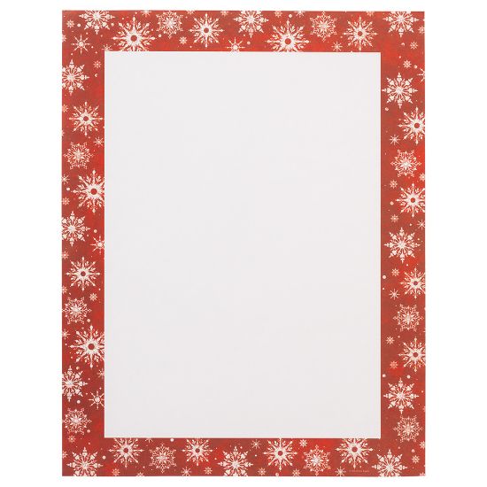 Picture of JAM Paper Holiday Paper, Letter Size (8 1/2in x 11in), Red Snowflake Border, Pack Of 100 Sheets