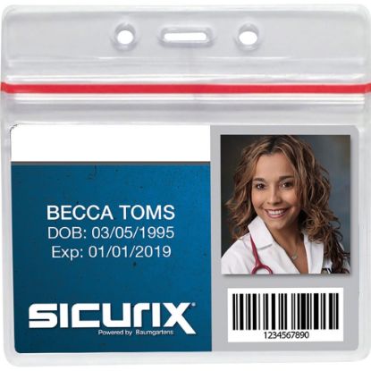 Picture of SICURIX Sealable ID Badge Holder - Support 3.75in x 2.62in Media - Horizontal - Vinyl - 50 / Pack - Clear