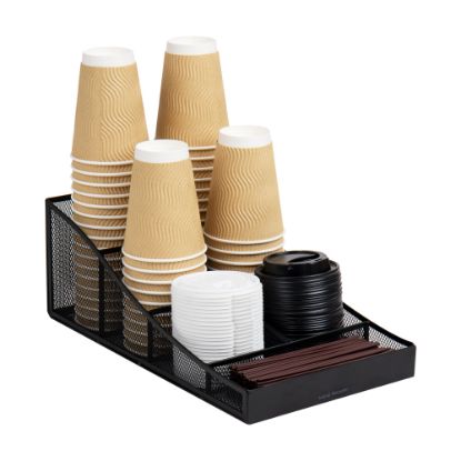 Picture of Mind Reader Network Collection 7-Compartment Coffee Cup and Condiment Organizer, 5 1/4inH x 8-1/2inW x 14-1/2inD, Black