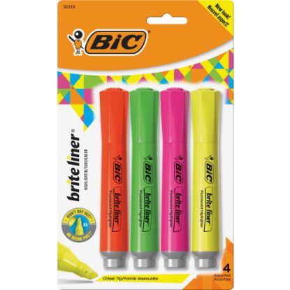 Picture of BIC Brite Liner Grip Highlighters, Chisel Tip, Assorted Colors, Pack Of 4 Highlighters