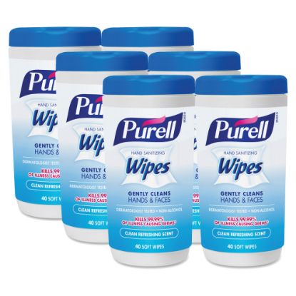 Picture of PURELL Clean Scent Hand Sanitizing Wipes - Clean - White - Durable, Alcohol-free - For Hand - 40 Quantity Per Canister - 6 / Carton