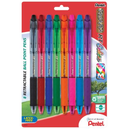 Picture of Pentel R.S.V.P. RT Retractable Ballpoint Pens, 1.0 mm, Medium Point, 59% Recycled, Assorted Barrels, Assorted Ink Colors, Pack Of 8