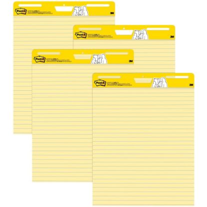 Picture of Post-it Super Sticky Easy Pads, 25in x 30in, 4 Pads, 30 Sheets/Pad, Lined, Back to School for Classrooms, Yellow