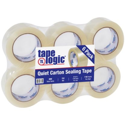 Picture of Tape Logic Quiet Carton-Sealing Tape, 3in Core, 2.6-Mil, 2in x 110 Yd., Clear, Pack Of 6