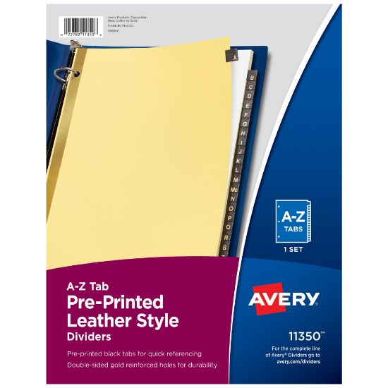 Picture of Avery A-Z Dividers For 3 Ring Binders, Pre-Printed Black Leatherette Tabs, 25-Tabs, 1 Binder Divider Set