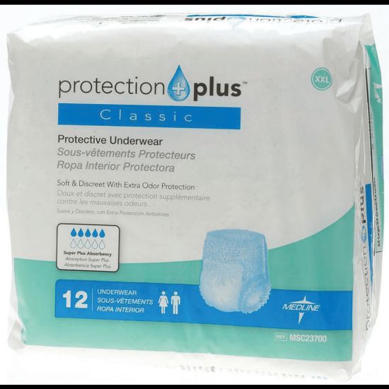 Picture of Protection Plus Classic Protective Underwear, XX-Large, 68 - 80in, White, 12 Per Bag, Case Of 4 Bags