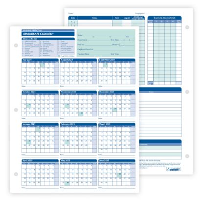 Picture of ComplyRight 2024-2025 Fiscal Attendance Calendar, 8 1/2in x 11in, Pack Of 50