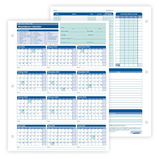 Picture of ComplyRight 2024-2025 Fiscal Attendance Calendar, 8 1/2in x 11in, Pack Of 50