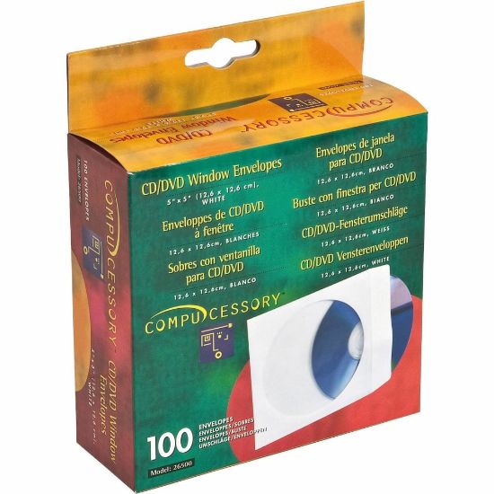 Picture of Compucessory CD/DVD White Window Envelopes - CD/DVD - 5in Width x 5in Length - 100 / Box - White