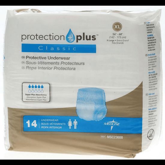 Picture of Protection Plus Classic Protective Underwear, X-Large, 56 - 68in, White, Bag Of 14