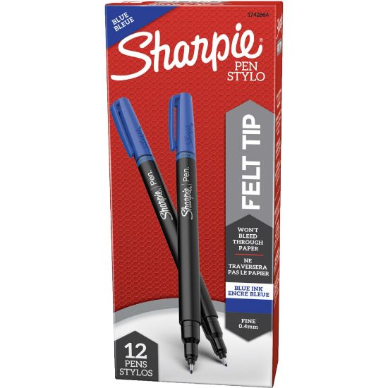 Picture of Sharpie Fine-Point Pens, Fine Point, Black Barrels, Blue Ink, Pack Of 12