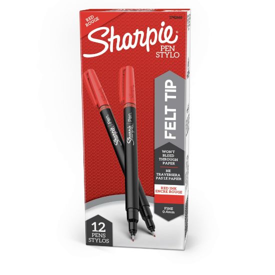 Picture of Sharpie Fine-Point Pens, Fine Point, Black Barrels, Red Ink, Pack Of 12