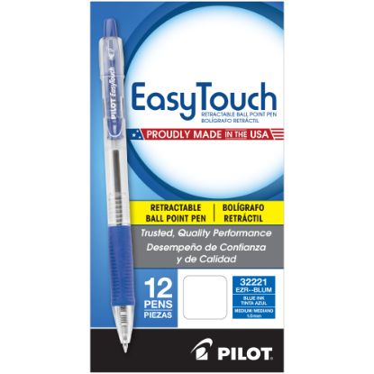 Picture of Pilot EasyTouch Retractable Ballpoint Pens, Medium Point, 1.0 mm, Clear Barrel, Blue Ink, Pack Of 12