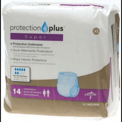 Picture of Protection Plus Super Protective Disposable Underwear, X-Large, 56 - 68in, White, 14 Per Bag, Case Of 4 Bags