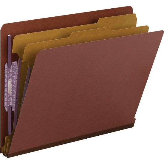 Picture of Smead End-Tab Classification Folders With SafeSHIELD Coated Fasteners, Letter Size, Red, Box Of 10