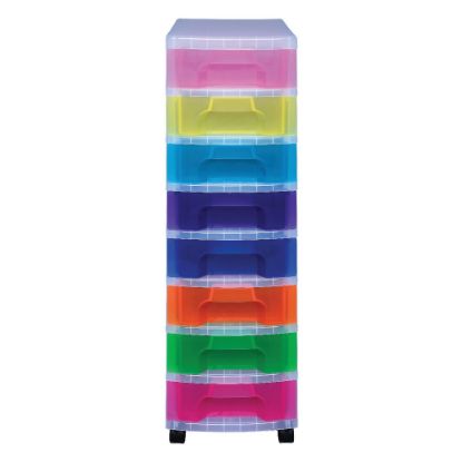 Picture of Really Useful Box Plastic 8-Drawer Storage Tower, 7 Liters, 36 1/2in x 15 3/4in x 12in, Clear/Rainbow