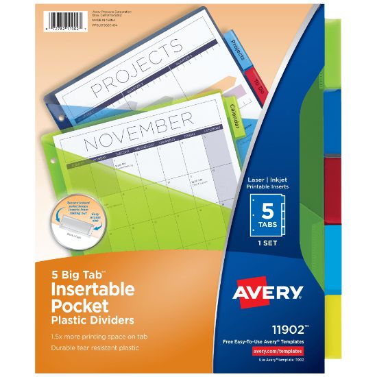 Picture of Avery Big Tab Insertable Plastic Dividers, Single Pocket, Multicolor, 5-Tab