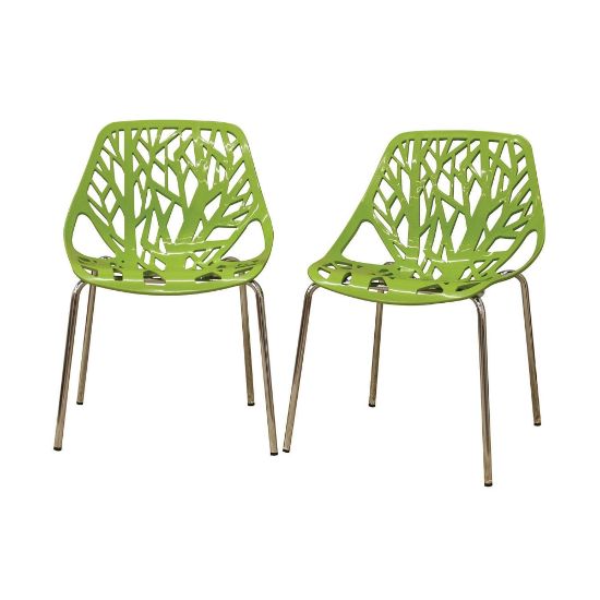 Picture of Baxton Studio Birch Sapling Stackable Chairs, Green, Set Of 2