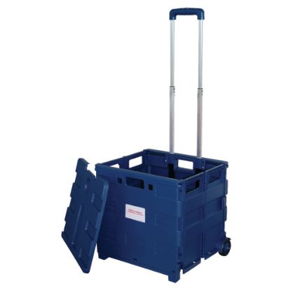 Picture of Office Depot Brand Mobile Folding Cart With Lid, 16inH x 18inW x 15inD, Blue