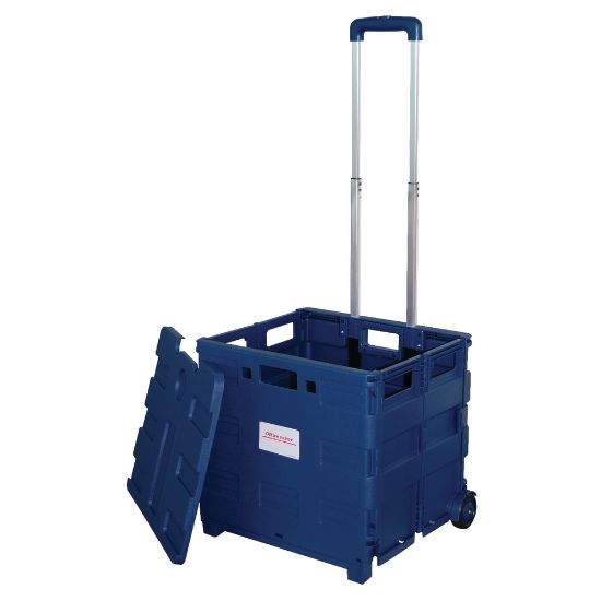 Picture of Office Depot Brand Mobile Folding Cart With Lid, 16inH x 18inW x 15inD, Blue