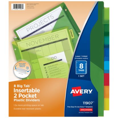 Picture of Avery Big Tab Insertable Plastic Dividers, Double Pocket, Multicolor, 8-Tab