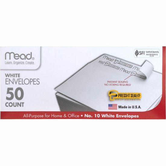 Picture of Mead Plain White Self-Seal Business Envelopes - Business - #10 - 4 1/8in Width x 9 1/2in Length - Self-sealing - 50 / Box - White