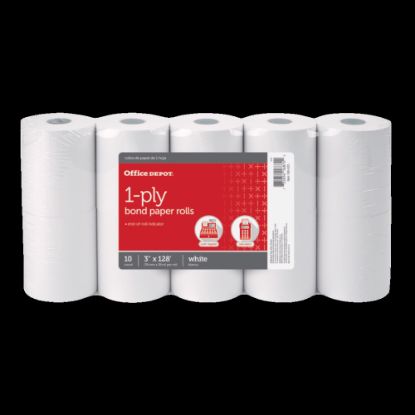 Picture of Office Depot Brand 1-Ply Bond Paper Rolls, 3in x 128ft, White, Pack Of 10