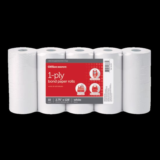 Picture of Office Depot Brand 1-Ply Bond Paper Rolls, 2-3/4in x 128ft, White, Pack Of 10