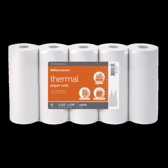 Picture of Office Depot Brand Thermal Paper Rolls, 3-1/8in x 230ft, White, Pack Of 10