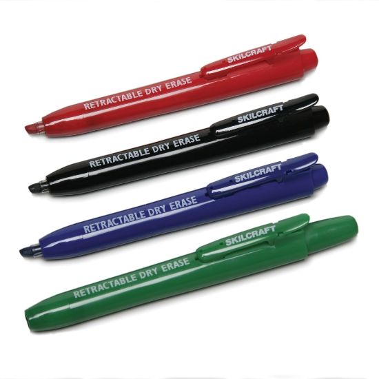 Picture of SKILCRAFT Retractable Chisel-Tip Dry-Erase Markers, Pack Of 4 (AbilityOne 7520-01-519-5769)