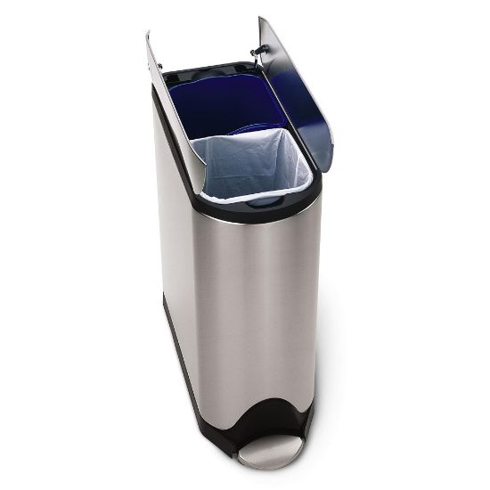 Picture of simplehuman Butterfly Step Fingerprint-Proof Brushed Stainless Steel Recycler And Trash Bin, 10.6 Gallons