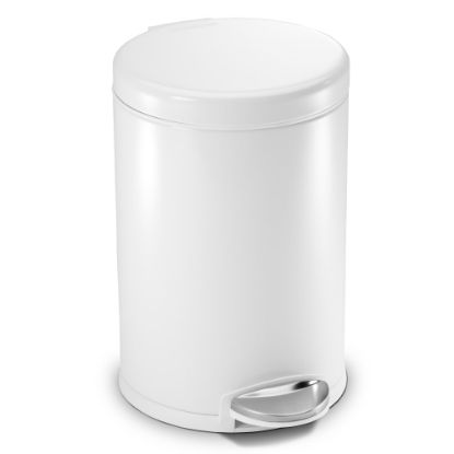 Picture of simplehuman Round Step Trash Can, 1.2 Gallons, White Steel