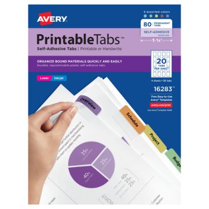 Picture of Avery Printable Self-Adhesive Tabs, Multicolor, Pack Of 80