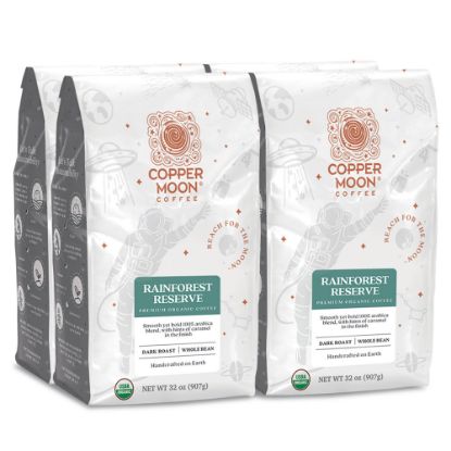 Picture of Copper Moon World Coffees Whole Bean Coffee, Rainforest Reserve Fair Trade, 2 Lb Per Bag, Carton Of 4 Bags