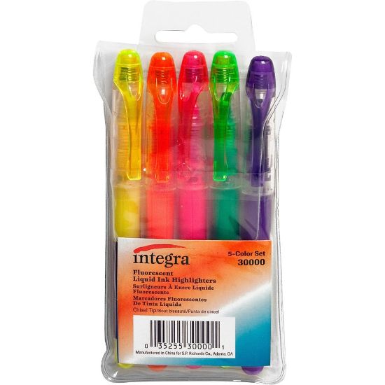 Picture of Integra Liquid Highlighters - Fine Marker Point - Chisel Marker Point Style - Assorted - 5 / Set