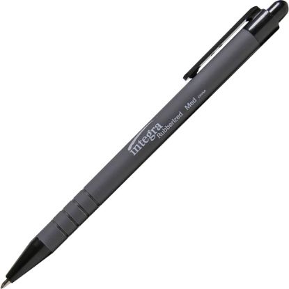 Picture of Integra Rubber Barrel Retractable Ballpoint Pens - Medium Pen Point - 1 mm Pen Point Size - Black - Rubber Barrel - 12 / Dozen