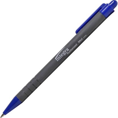 Picture of Integra Rubber Barrel Retractable Ballpoint Pens - Medium Pen Point - 1 mm Pen Point Size - Blue - Rubber Barrel - 12 / Dozen