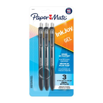 Picture of Paper Mate InkJoy Retractable Gel Pens, Medium Point, 0.7 mm, Black Barrels, Black Ink, Pack Of 3