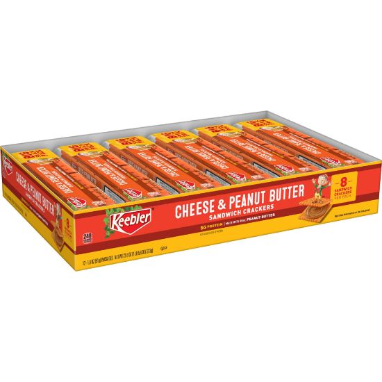 Picture of Keebler Sandwich Crackers, Single Serve Snack Crackers, Office and Kids Snacks, Big Snack Pack, Cheese and Peanut Butter, 21.6oz Tray (12 Packs)