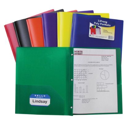 Picture of C-Line 2-Pocket Poly Portfolios With Prongs, 8 1/2in x 11in, 50-Sheet Capacity, Assorted Colors, Box Of 36