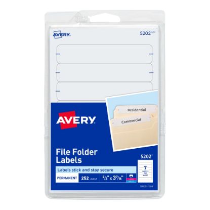 Picture of Avery File Folder Labels On 4in x 6in Sheet With Easy Peel, 5202, Rectangle, 2/3in x 3-7/16in, White, Pack Of 252 Labels