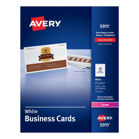 Picture of Avery Laser Microperforated Business Cards, 2in x 3 1/2in, White, Pack of 2,500