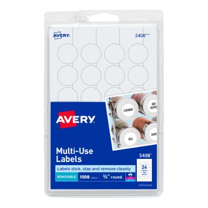 Picture of Avery Removable Multipurpose Labels, 5408, Round, 3/4in Diameter, White, Pack Of 1,008