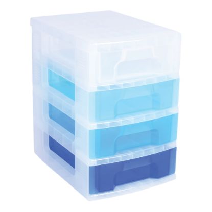 Picture of Really Useful Box Plastic 4-Drawer Storage Tower, 7 Liters, 18in x 15 3/4in x 12in, Clear/Blue