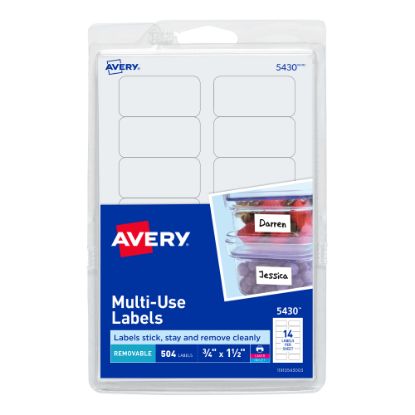 Picture of Avery Removable Labels, 5430, Rectangle, 3/4in x 1-1/2in, White, Pack Of 504